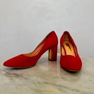 Rupert Sanderson red suede pumps, size 39